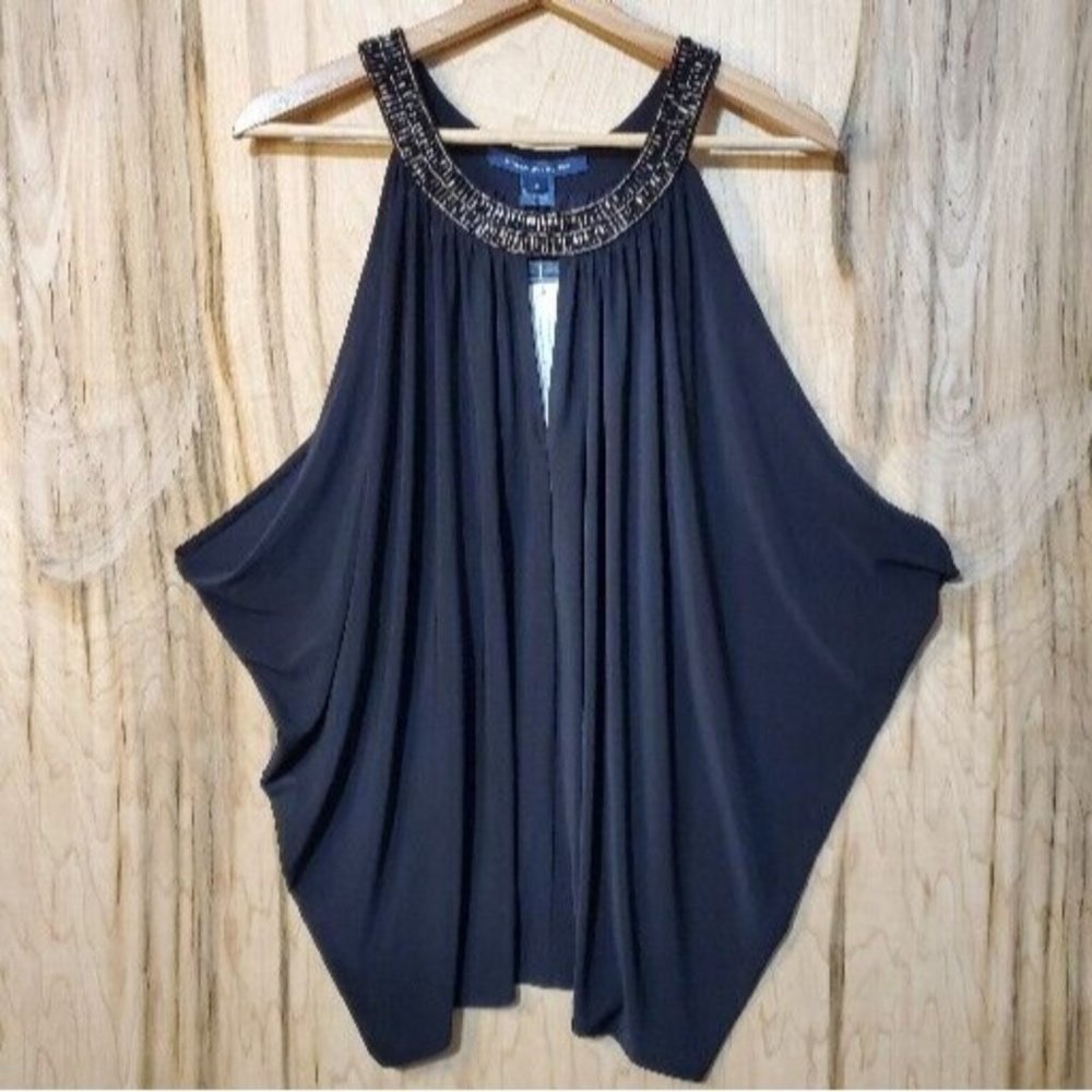 French Connection Black Tempest Twist Sequin Jersey Top Womens Size Medium Nwt